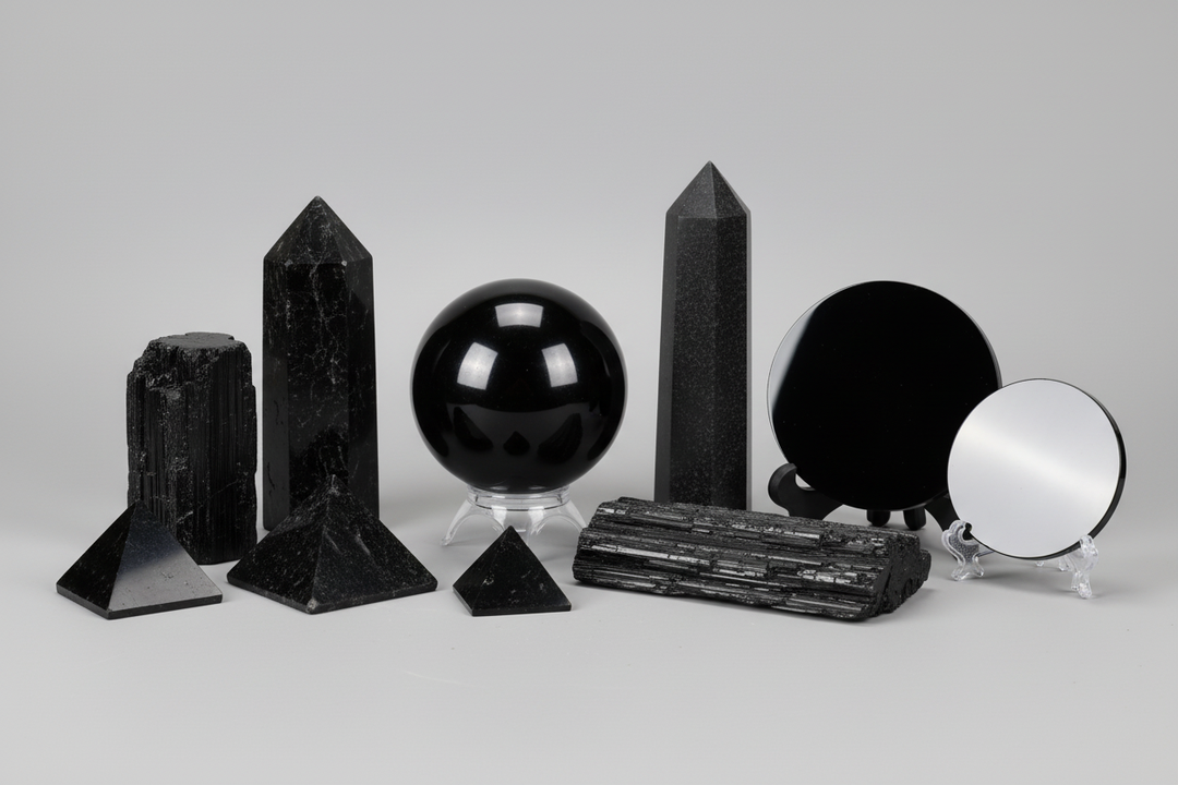 Black crystals collection for protection and healing