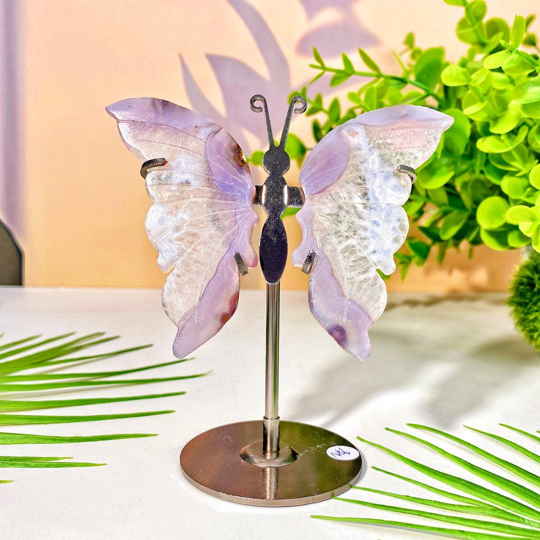 High-quality crystal butterfly wing with stand, a beautiful healing crystal decoration and women's gift.