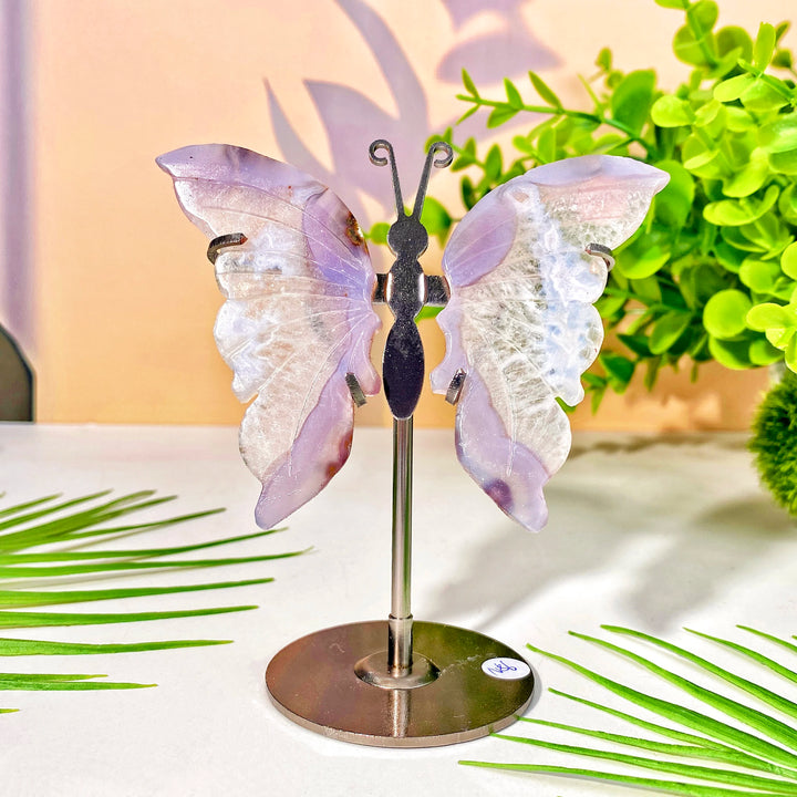 High-quality crystal butterfly wing with stand, a beautiful healing crystal decoration and women's gift.