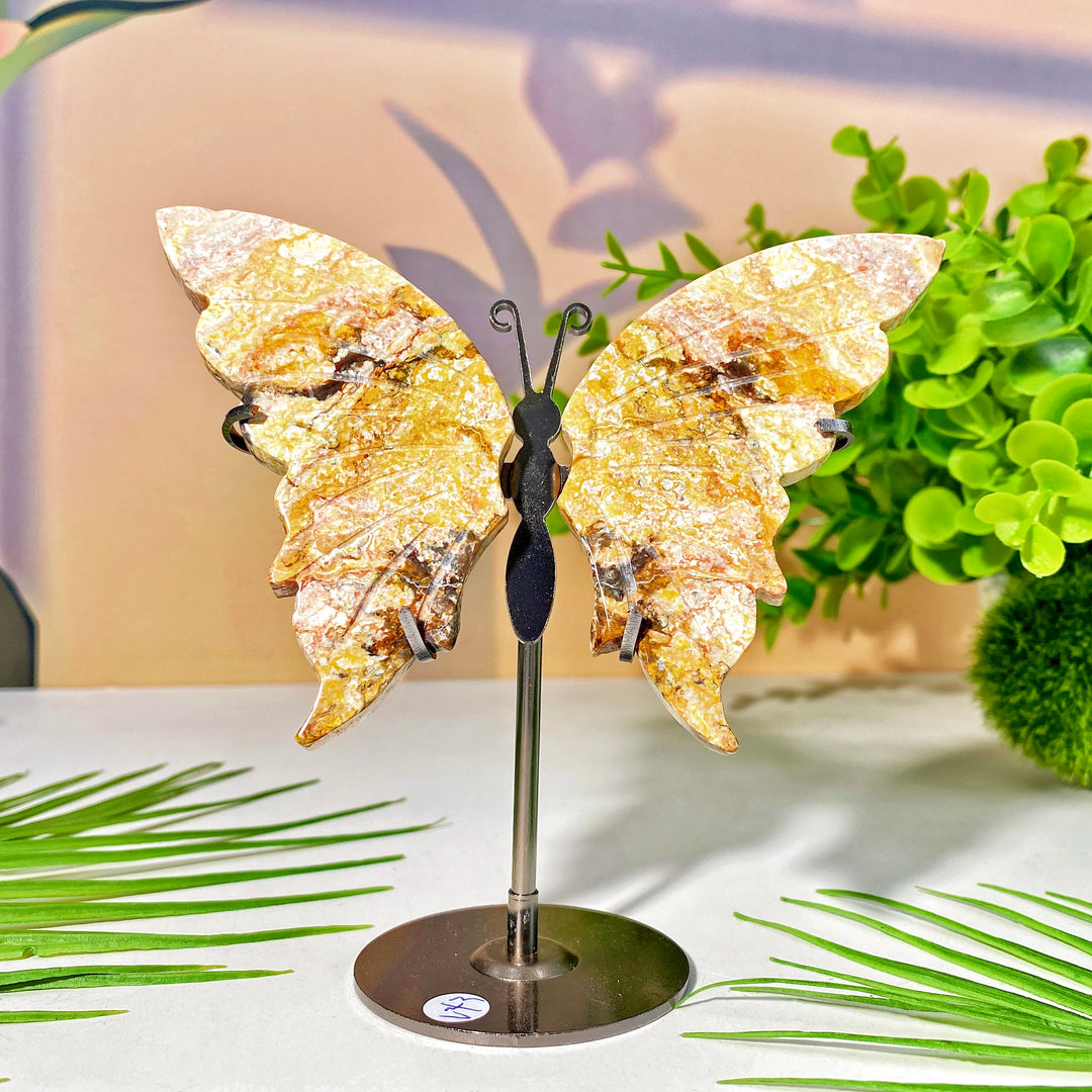 High-quality crystal butterfly wing with stand, a beautiful healing crystal decoration and women's gift.