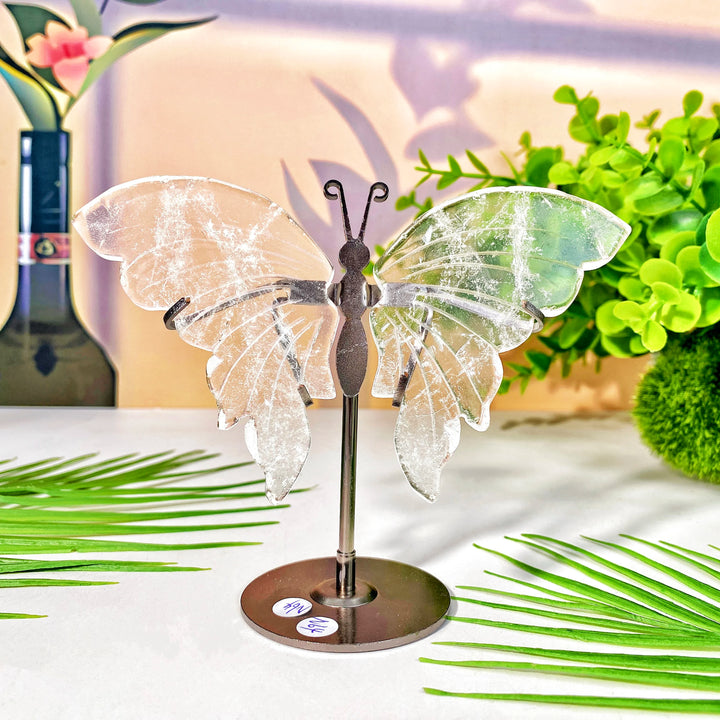 High-quality crystal butterfly wing with stand, a beautiful healing crystal decoration and women's gift.