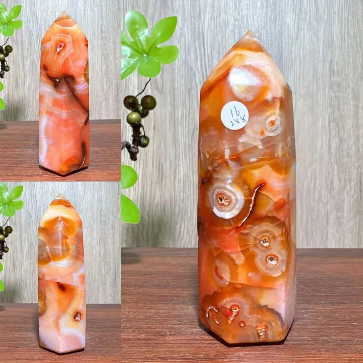 Natural red carnelian agate raw geode tower, a unique healing crystal for home decor.