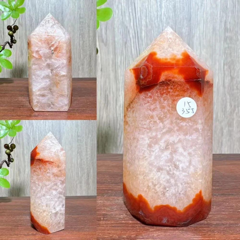 Natural red carnelian agate raw geode tower crystal for healing, reiki energy, and home decor.