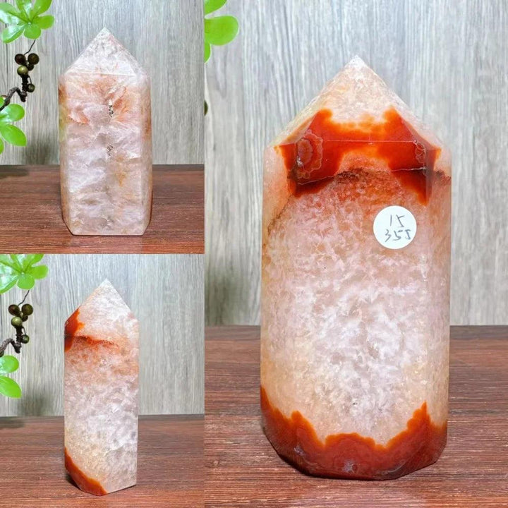 Natural red carnelian agate raw geode tower crystal for healing, reiki energy, and home decor.