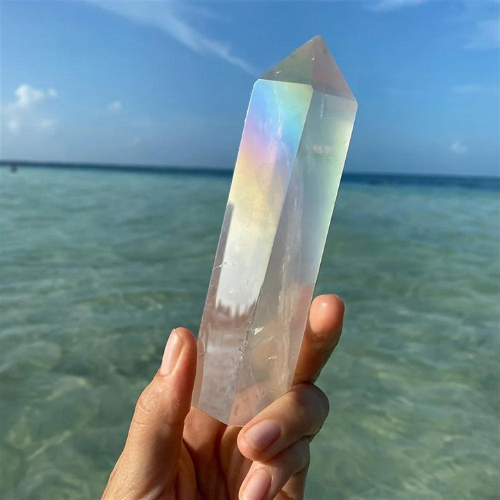 Clear Quartz Crystal Electroplated Aura Rainbow Tower
