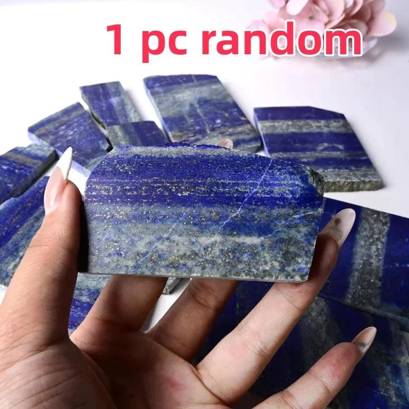 Polished royal blue Lapis Lazuli slab with golden pyrite flecks for healing and timeless elegance.