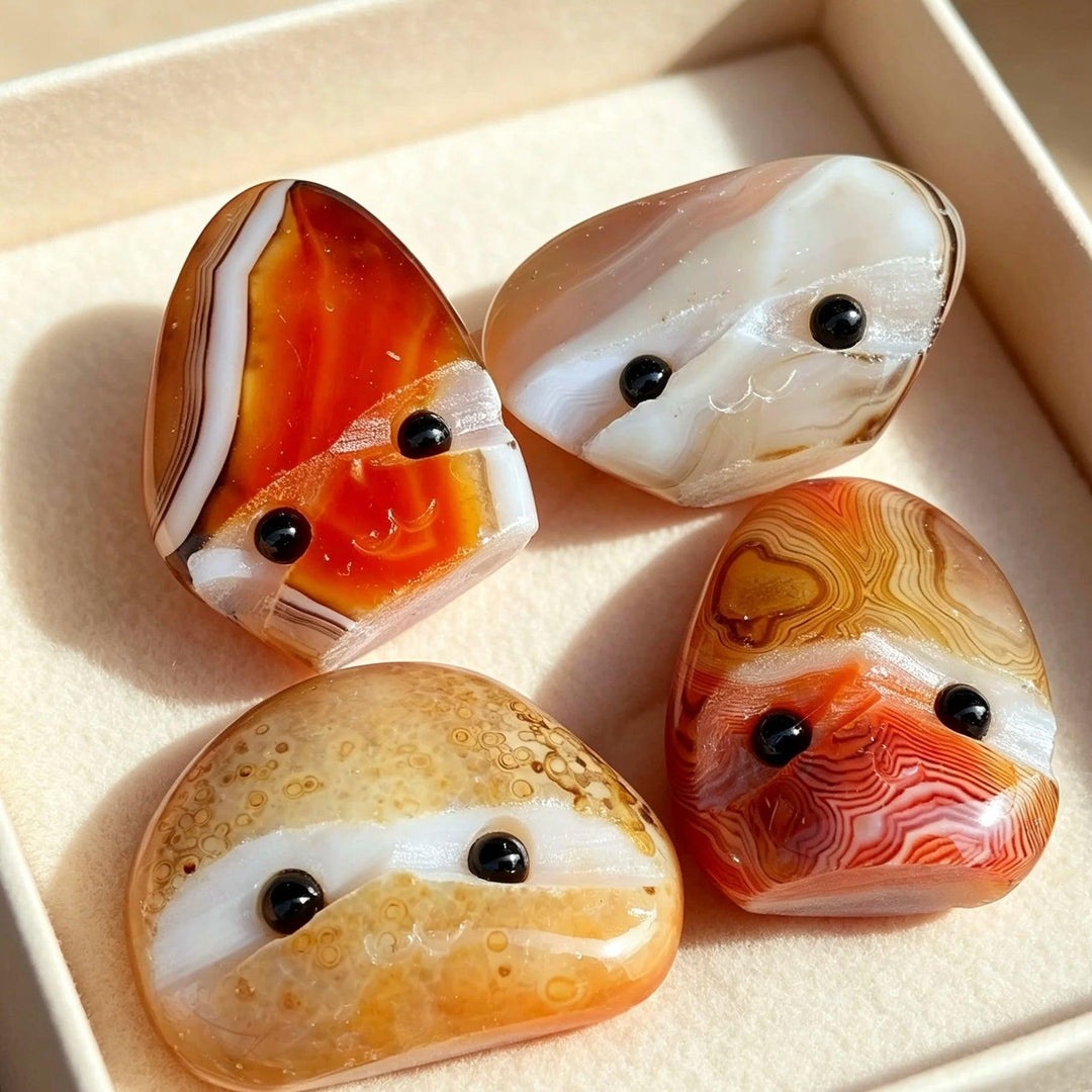 Hand-polished natural Sardonyx hedgehog pocket stones with vibrant banded colors, perfect for healing energy and home decor.
