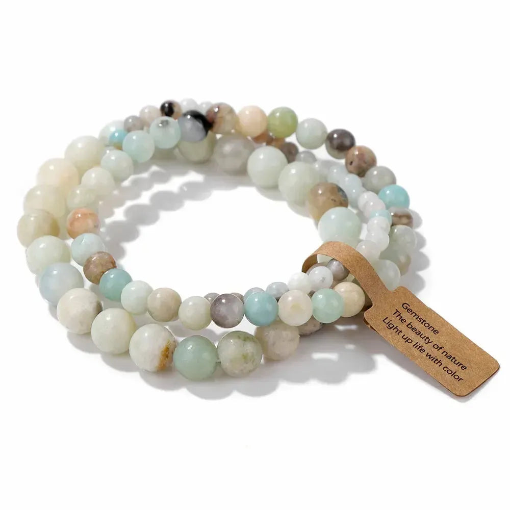 3-Piece Natural Stone Beaded Bracelet Set-Bracelets-Ali-Amazonite-17cm-Crystal Destiny
