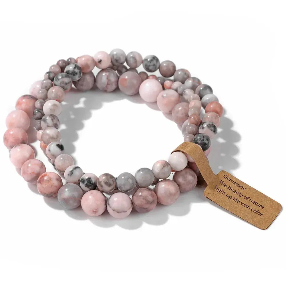 3-Piece Natural Stone Beaded Bracelet Set-Bracelets-Ali-Pink Zebra-17cm-Crystal Destiny