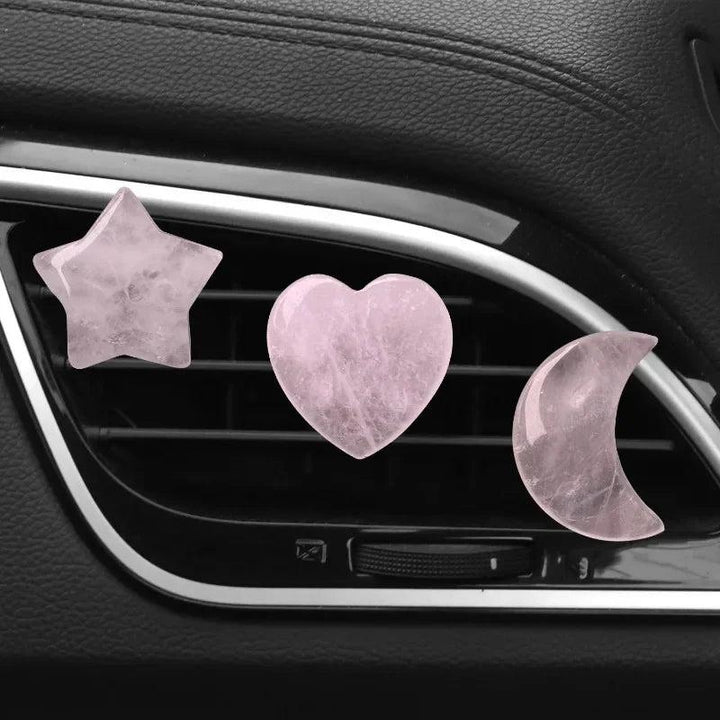 3Pcs/Set Rose Quartz Crystal Moon Star Love Car Air Outlet Decoration Clips, promoting love and harmony.