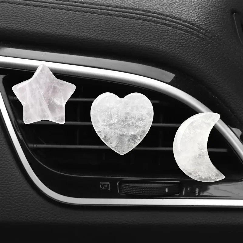 3Pcs/Set Crystal Moon Star Love Car Air Outlet Decoration Clips. Clear quartz and rose quartz shapes for auto interior style.