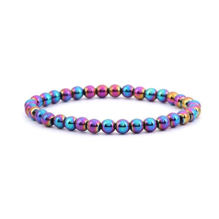Vibrant 4 6 8 mm plated hematite stretch bracelet, a colorful friendship gift.
