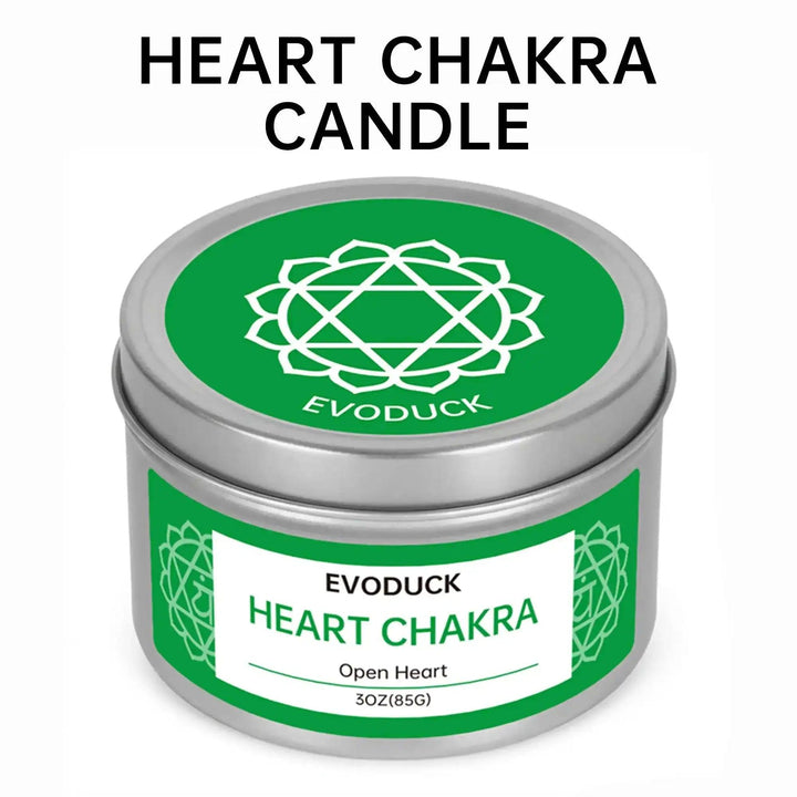 Green Heart Chakra soy candle in a 85g metal tin with a matching symbol lid for intention and healing practice.