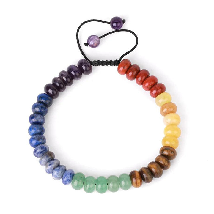 CSJA Reiki 7 Chakra Crystals Bracelet with natural stone beads for stress relief and anxiety, featuring a vibrant, adjustable design.