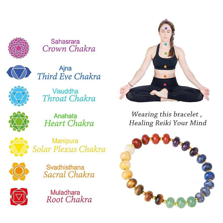 CSJA Reiki 7 Chakra Crystals Bracelet with natural stone beads for stress relief and anxiety, promoting healing and balance.