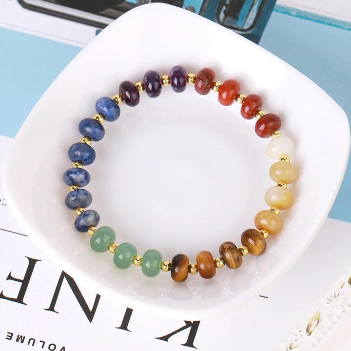 CSJA Reiki 7 Chakra Crystals Bracelet with real natural stone beads for stress relax and anxiety relief.