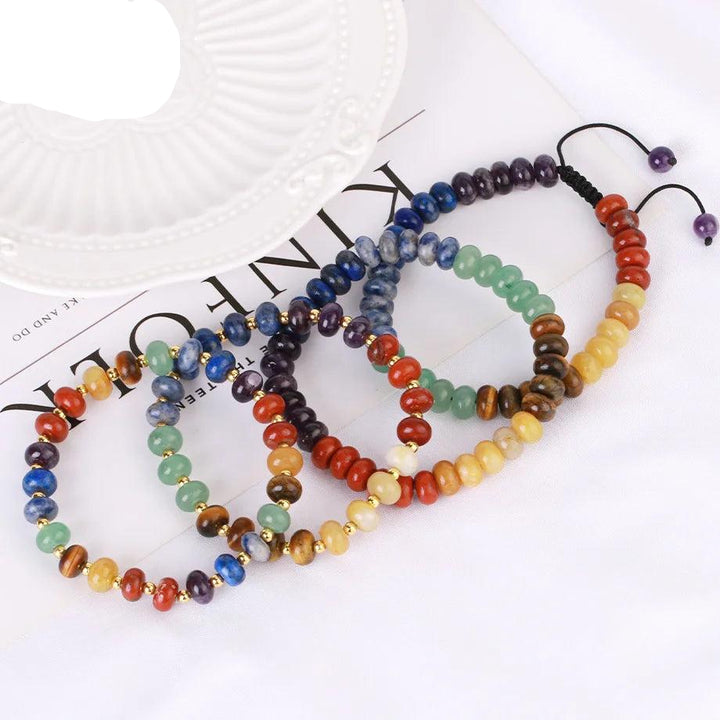 CSJA Reiki 7 Chakra Crystals Bracelet with natural stone beads for stress relief and anxiety, featuring vibrant round gemstones.