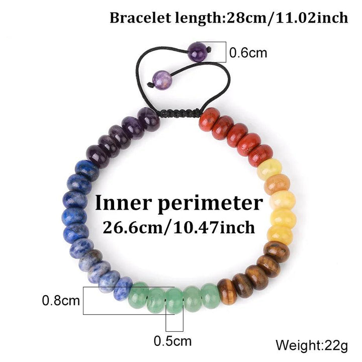 CSJA Reiki 7 Chakra Crystals Bracelet with natural stone beads for stress relief, featuring vibrant colors and adjustable braided design.
