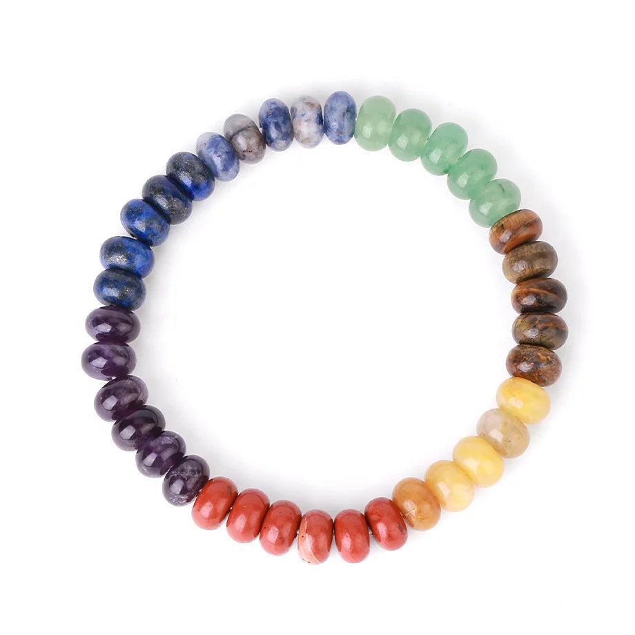 CSJA Reiki 7 Chakra Crystals Bracelet with real natural stone beads for stress relief and anxiety, featuring vibrant colors.