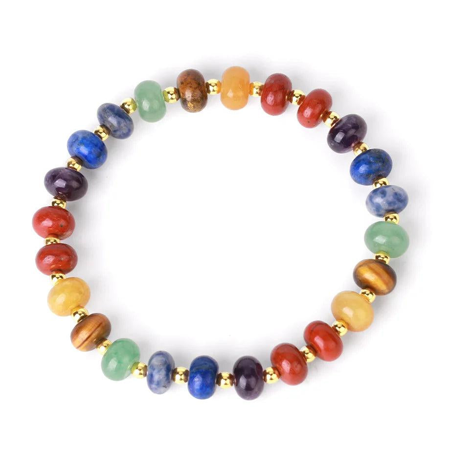 CSJA Reiki 7 Chakra Crystals Bracelet with real natural stone beads for stress relax and anxiety relief.