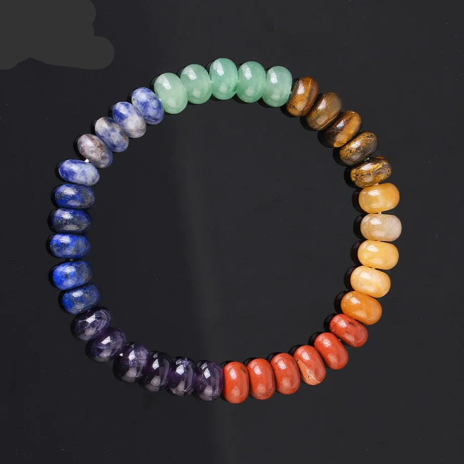 CSJA Reiki 7 Chakra Crystals Bracelet with real natural stone beads for stress relief and anxiety, featuring vibrant healing colors.