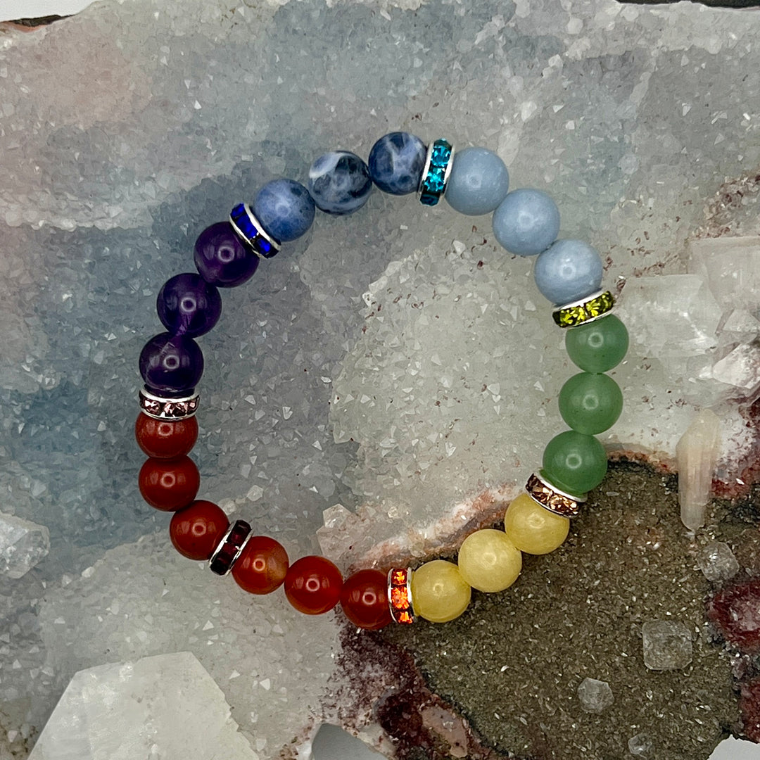 7 Chakras Beaded Bracelet-Bracelets-Crystal Destiny-7 Chakras-6.25"-8mm-Crystal Destiny