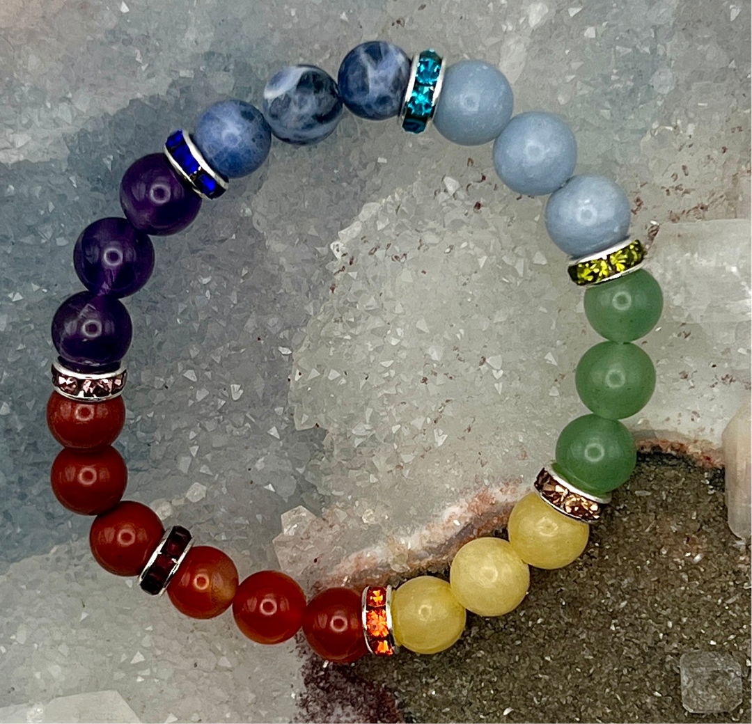 7 Chakras Beaded Bracelet-Bracelets-Crystal Destiny-7 Chakras-6.25"-8mm-Crystal Destiny
