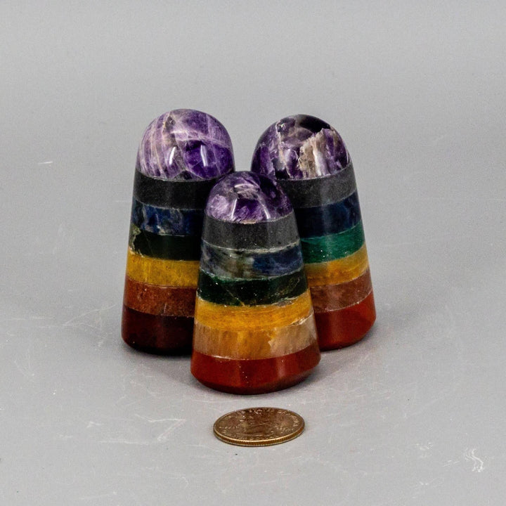 Polished 7 Chakras Crystal Pillar with seven natural gemstone layers for full spectrum energy alignment.
