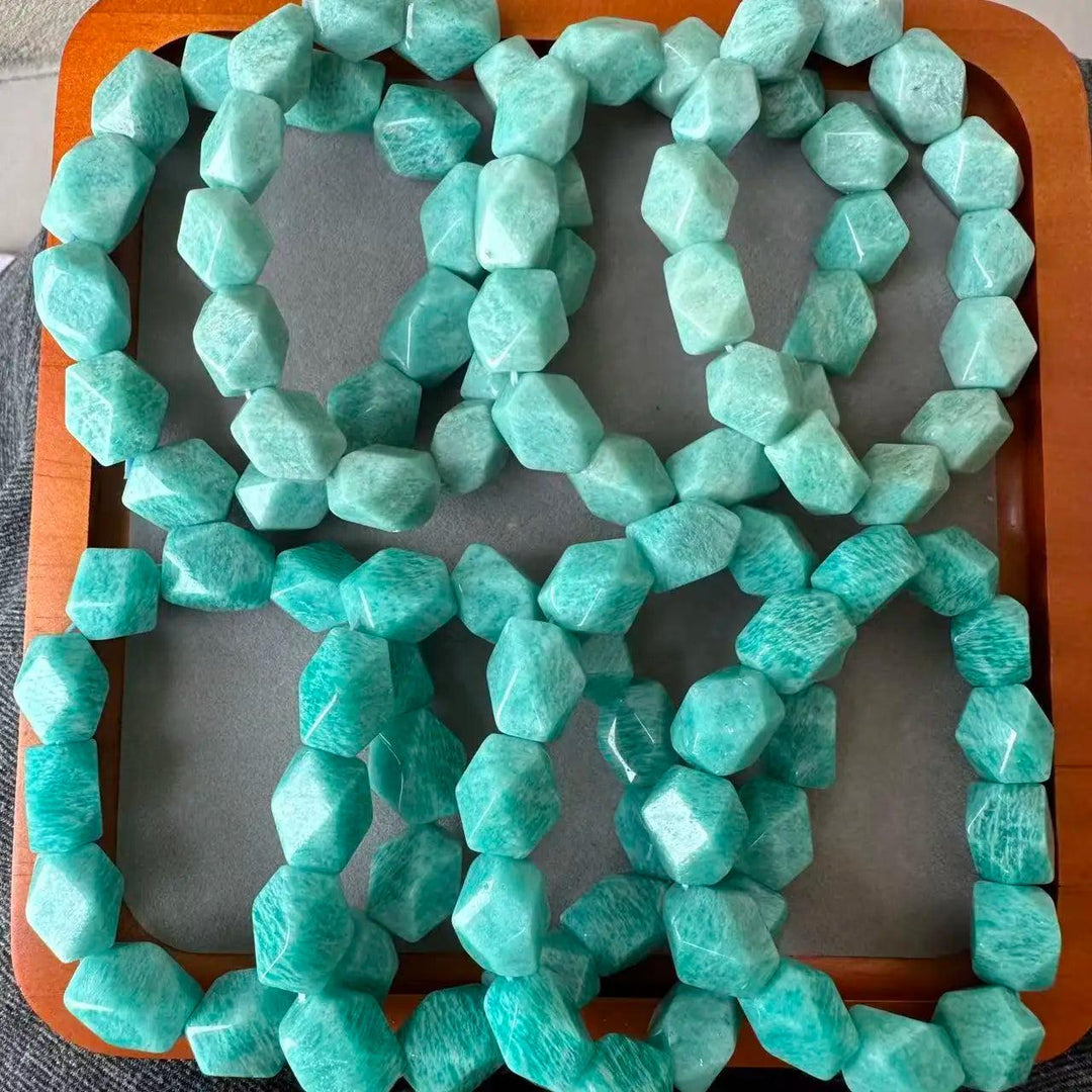 AAAA NEW Natural Blue Amazonite Irregular Bracelet. Stunning 12x16mm gemstone beads, perfect Christmas gift.