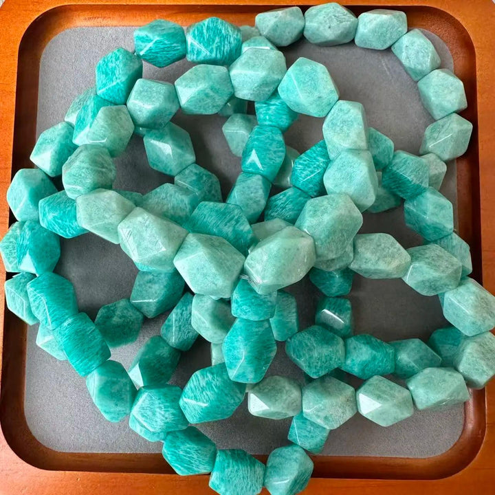 AAAA NEW Natural Blue Amazonite Irregular Bracelet. Stunning 12x16mm gemstone beads for unique jewelry.