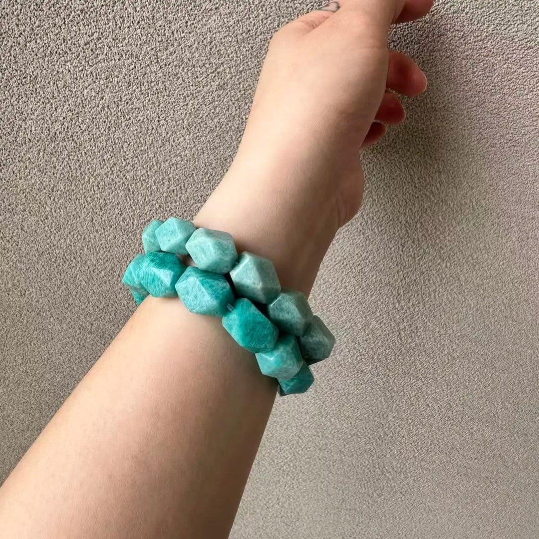AAAA NEW Natural Blue Amazonite Irregular Bracelet, 12x16mm gemstone beads for calming energy.