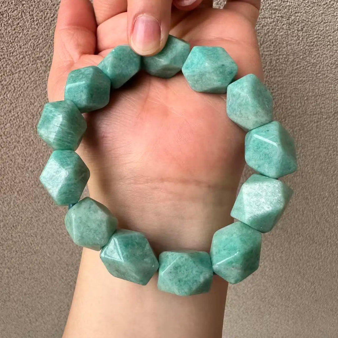 AAAA NEW Natural Blue Amazonite Irregular Bracelet with about 12x16mm geometric beads, perfect Christmas Gift.