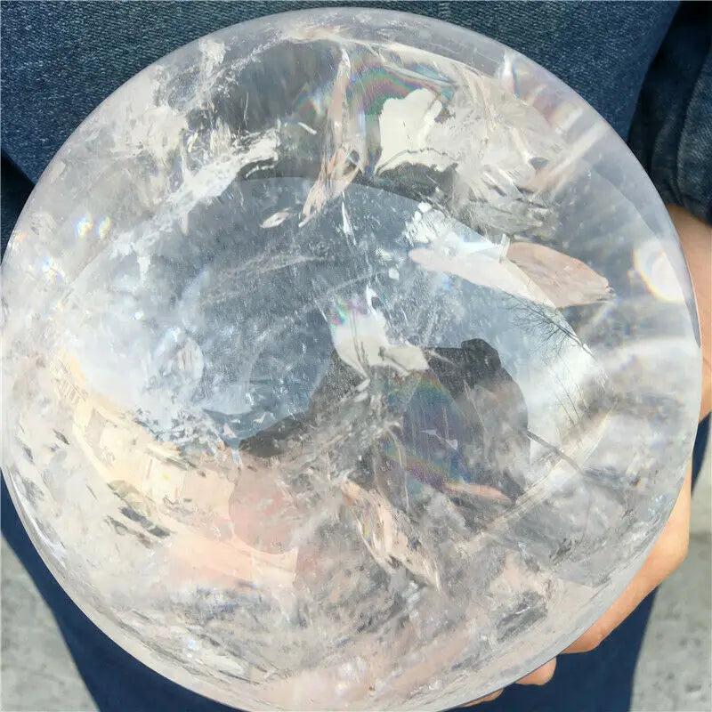 AAAA natural transparent white quartz crystal ball with iridescent inclusions for home decor and healing energy.