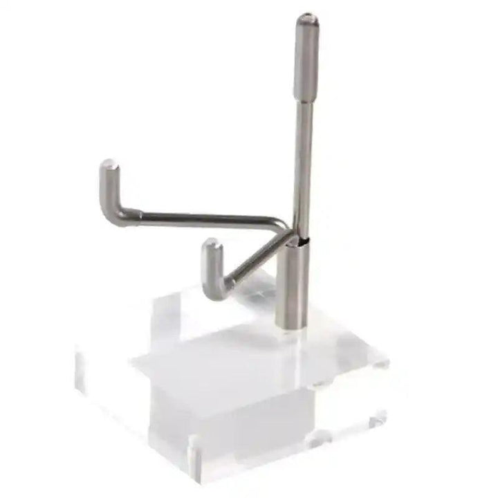Clear acrylic base with a silver metal hook, ideal for displaying crystals, minerals, and gemstones.