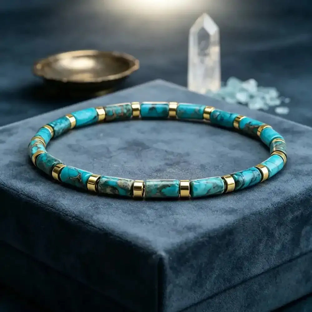 African Turquoise Barrel Bead Bracelet