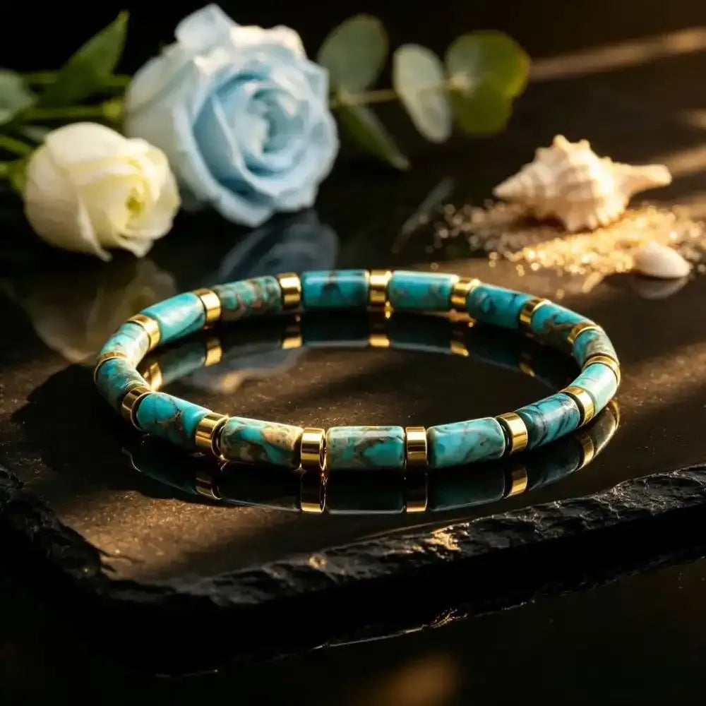 African Turquoise Barrel Bead Bracelet