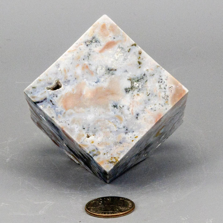Substantial Agate Cube with Cut Corner, 464g. Earthy banded patterning for grounding and emotional balance.