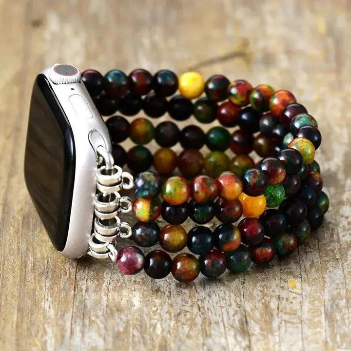 Earthy Agate Multi-Layer Apple iWatch Band with genuine agate beads in warm earthy tones for grounding, stabilizing energy.
