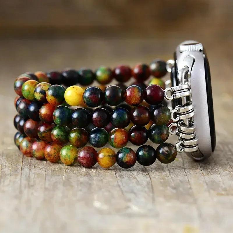 Earthy Agate Multi-Layer Apple iWatch Band with grounding, stabilizing agate beads in warm tones.