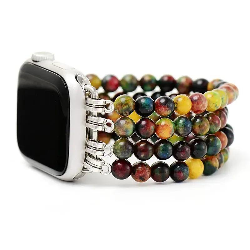 Earthy Agate Multi-Layer Apple iWatch Band with grounding, stabilizing agate beads in warm tones.