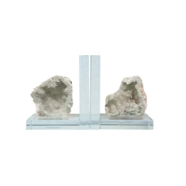 Agate Crystal Polished Abstract Natural Stone Bookends with translucent depth and layered banding for grounding and stability.