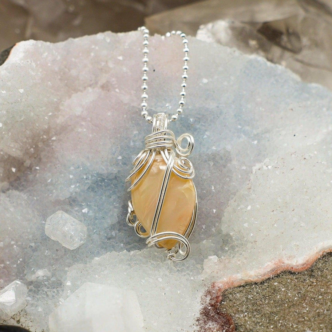 Agate Oval Wire Wrap Pendant, 1.75" oval agate stone with natural banding, handcrafted in healing copper wire.
