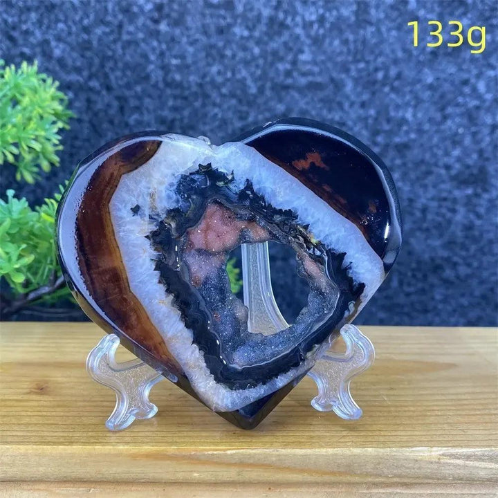 Agate Geode Heart | Black & Red Crystal Cave