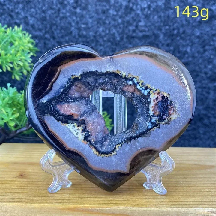 Agate Geode Heart | Black & Red Crystal Cave