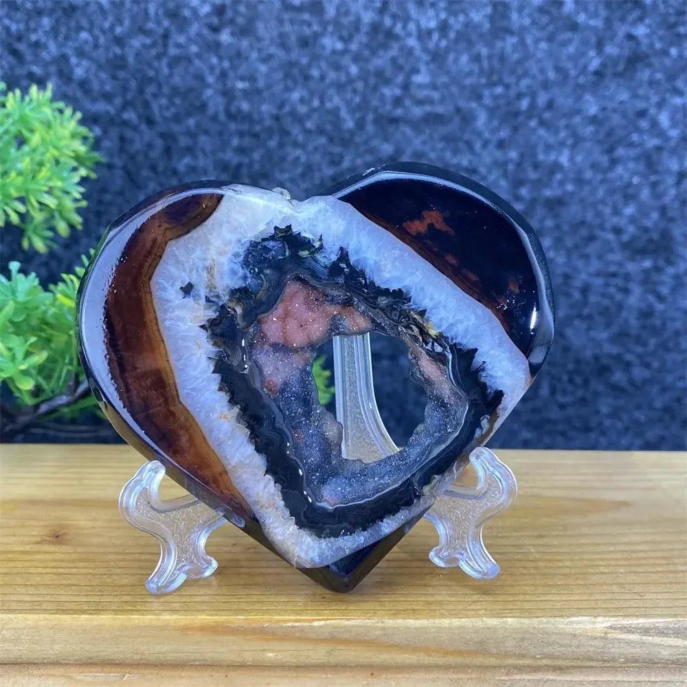 Agate Geode Heart | Black & Red Crystal Cave