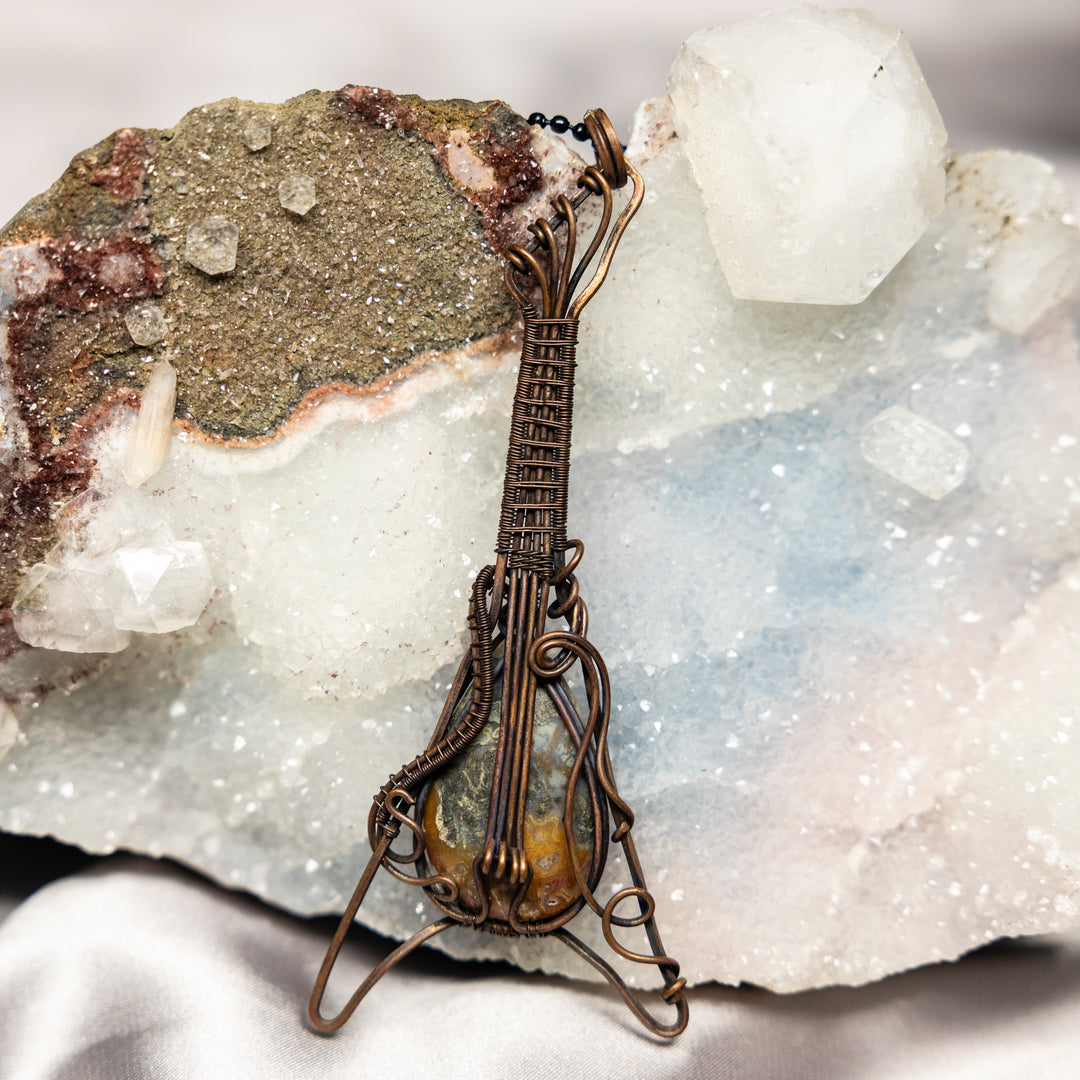 Agate Guitar Wire Wrap Crystal Pendant - 3.75 inch-Wire Wraps-Crystal Destiny-Agate-5.00"-Crystal Destiny