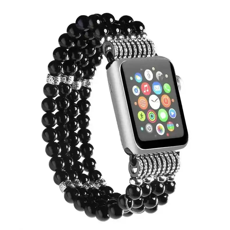 Agate Pearl Beaded Apple Watch Band-Bands-Ali-Black-Ultra 3 2 1 49mm-Crystal Destiny