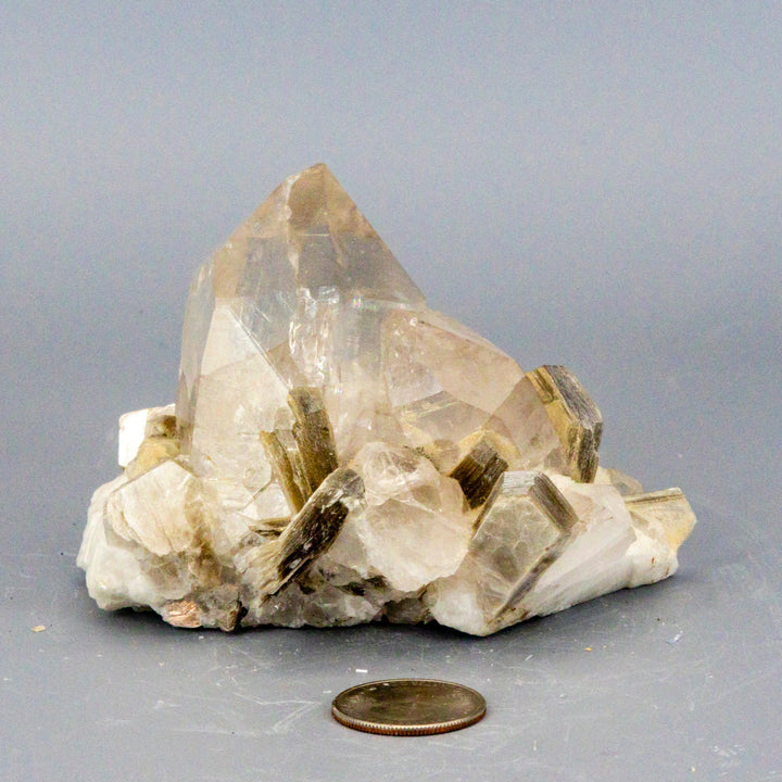 Amazing Clear Quartz Cluster with Book Muscovite (Mica) On Calcite "Rare AAAA+"-Clusters-Crystal Destiny-Quartz / Muscovite / Calcite-462g - 4.00"L x 3.50"W 3.25"T-Crystal Destiny