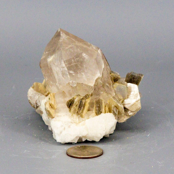 Amazing Clear Quartz Cluster with Book Muscovite (Mica) On Calcite "Rare AAAA+"-Clusters-Crystal Destiny-Quartz / Muscovite / Calcite-462g - 4.00"L x 3.50"W 3.25"T-Crystal Destiny
