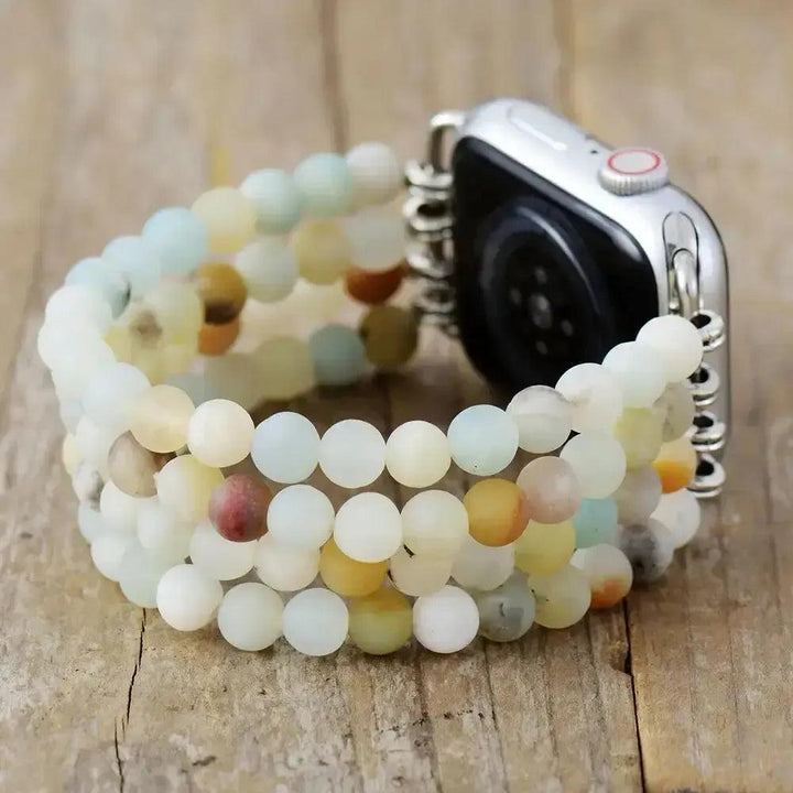 Matte Amazonite Crystal Apple Watch Band with soothing turquoise-green beads for emotional balance and authentic self-expression.